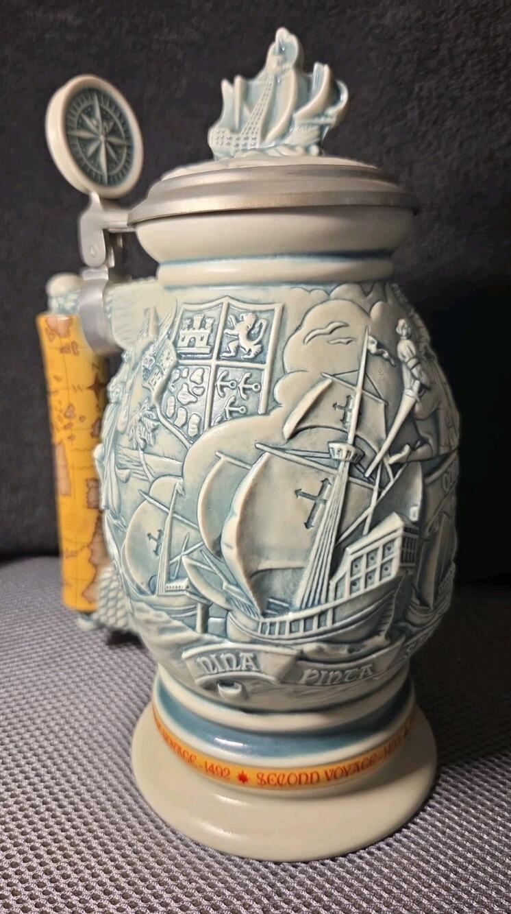 Vintage "Christopher Columbus New World" Lidded Ceramic Beer Stein 1992 Avon
